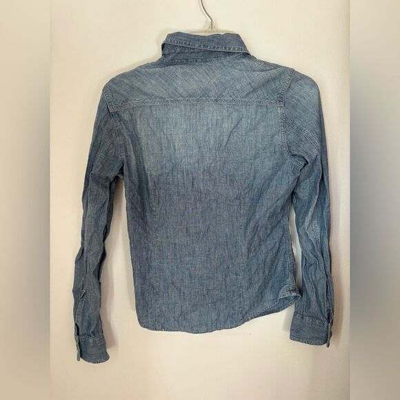 American Eagle distressed denim long sleeve button down size S - Picture 7 of 8